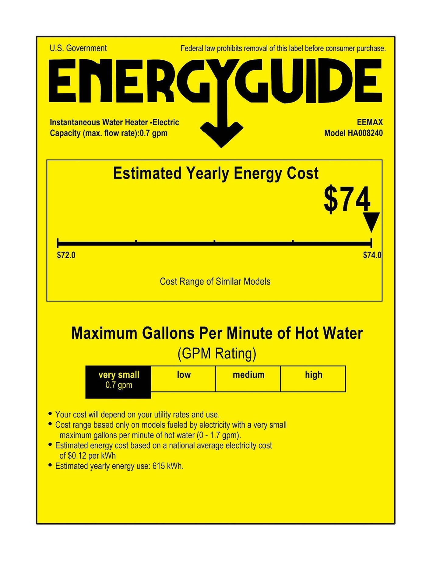Eemax HomeAdvantage II 8kW 240V Electric Tankless Water Heater