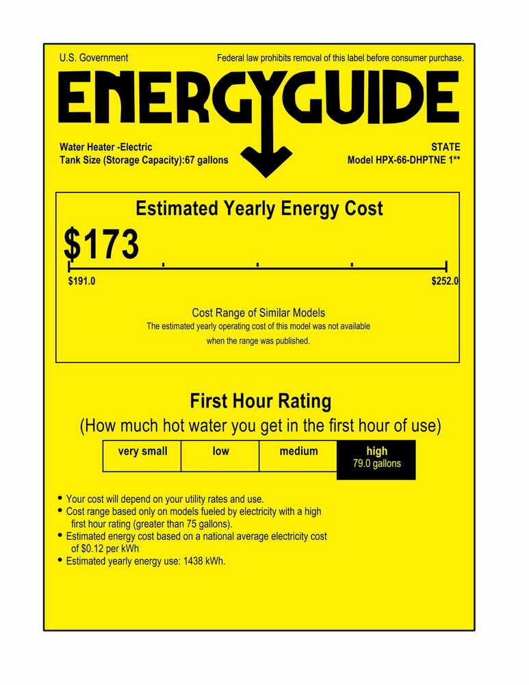 State Proline XE Series 66 Gallon Capacity 4.5 kW Heating Input Hybrid Electric Heat Pump Water Heater
