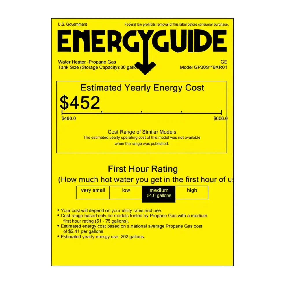 GE RealMAX Atmospheric 30 Gallon Capacity 31,500 BTU Heating Input Short Liquid Propane Water Heater