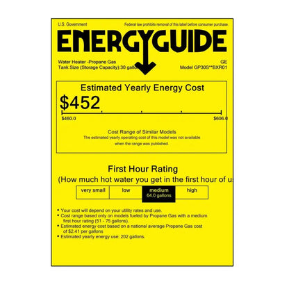 GE RealMAX Atmospheric 30 Gallon Capacity 31,500 BTU Heating Input Short Liquid Propane Water Heater