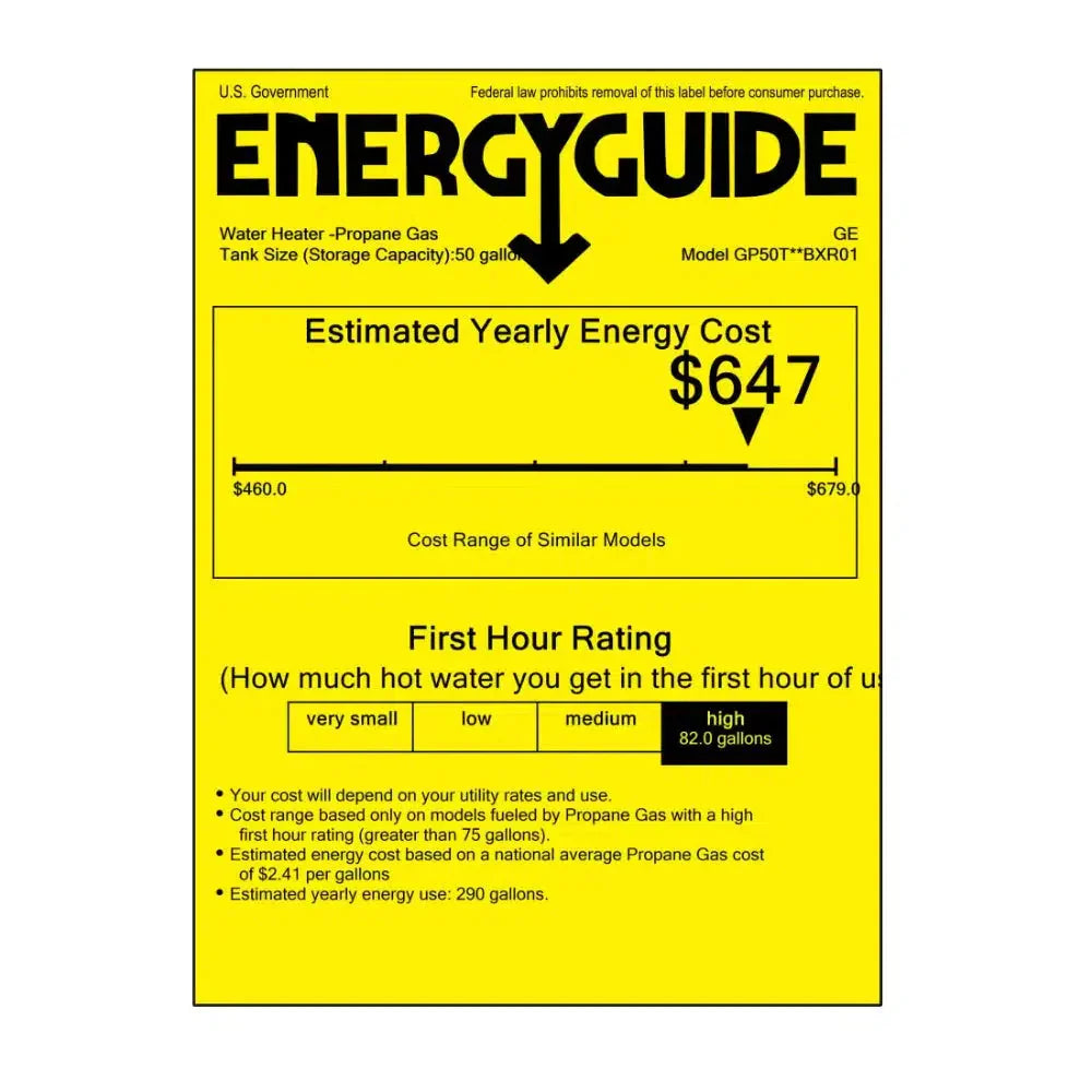GE RealMAX Atmospheric Choice Model 50 Gallon Capacity 36,000 BTU Heating Input Tall Liquid Propane Water Heater