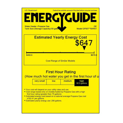 GE RealMAX Atmospheric Choice Model 50 Gallon Capacity 36,000 BTU Heating Input Tall Liquid Propane Water Heater