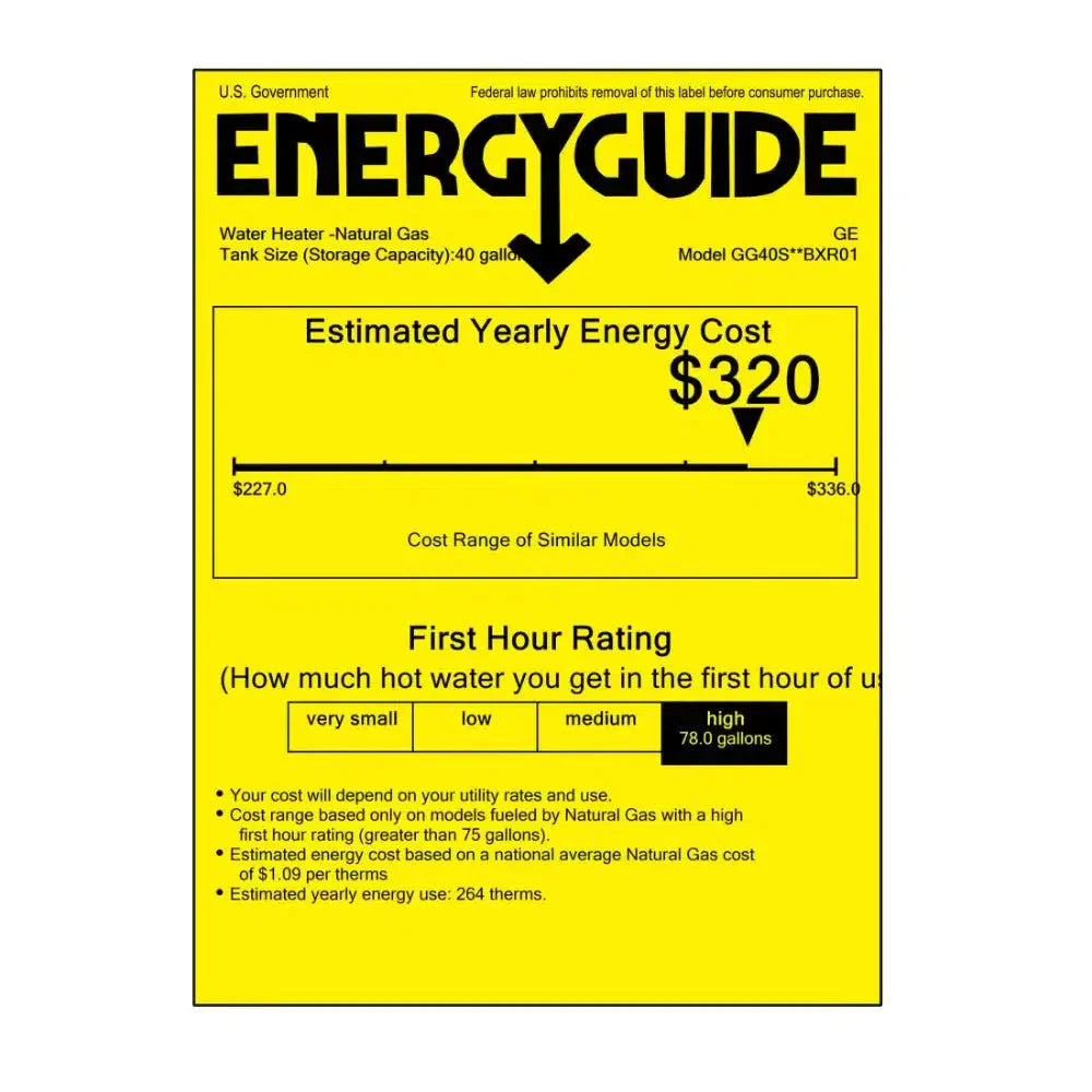 GE RealMAX Atmospheric Premium Model 40 Gallon Capacity 38,000 BTU Heating Input Short Natural Gas Water Heater